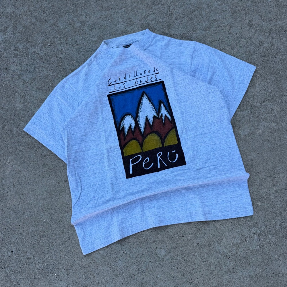 TATOO | Mens Graphic T-Shirt Medium Grey Peru Andes Mountains Vintage
